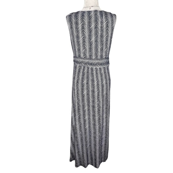 Talbots Maxi Dress Sleeveless V Neck Herringbone Chevron Stripe Blue White Large - Picture 5 of 13
